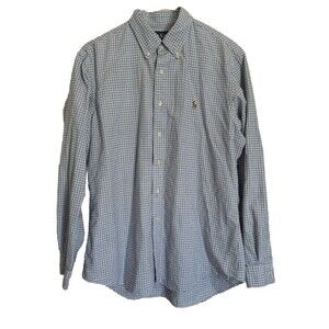 Ralph Lauren Custom Fit Button Down Blue White Checkered Shirt Men Large